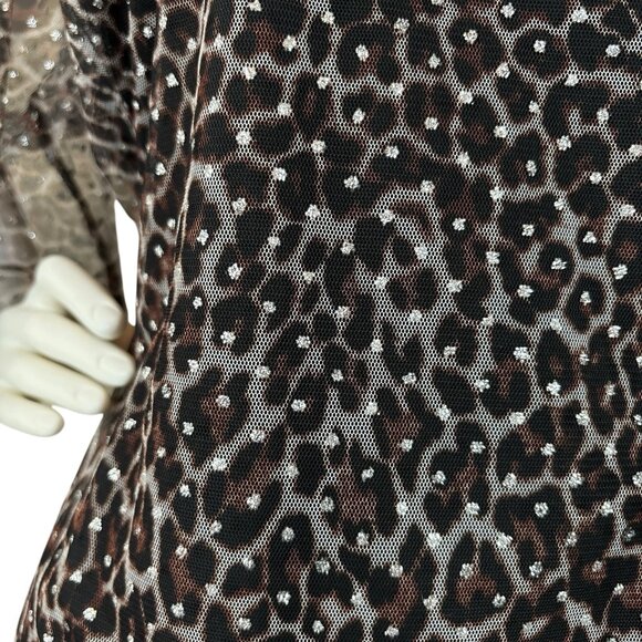 Black Halo Leopard Print Metallic Glitter Dot Sheer Dress Brown Silver Size 12 - Picture 5 of 10